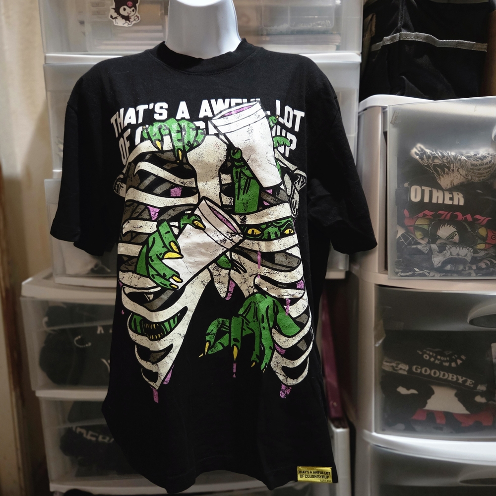That's Awful Lot Of Cough Syrup Graphic Tee with Skeleton Design